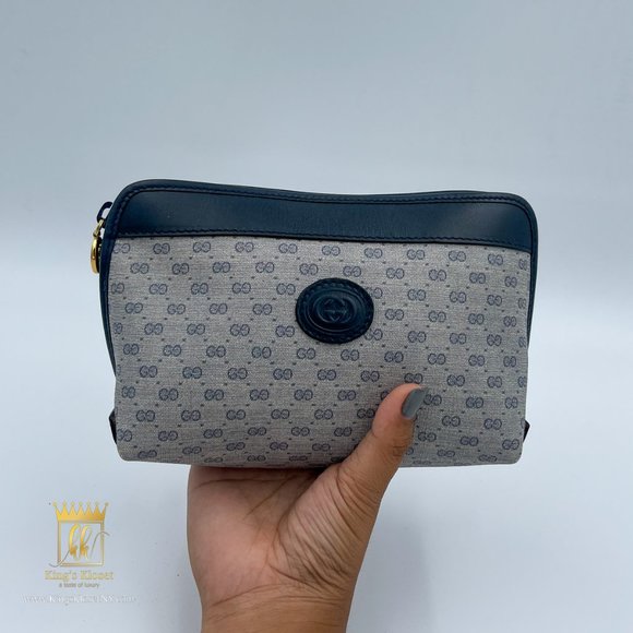 GUCCI NAVY BLUE LEATHER POUCH
